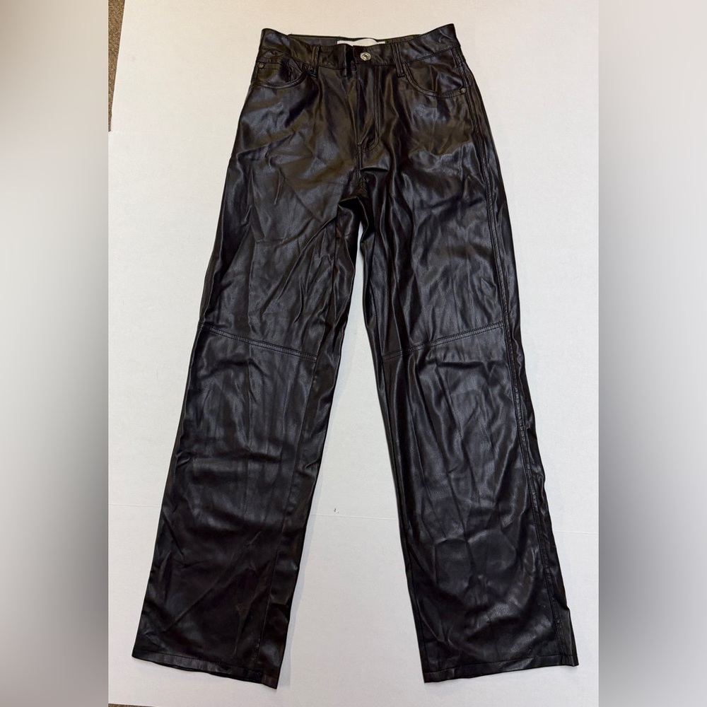 Bershka Women's Small Black Faux Leather Straight Leg Pants